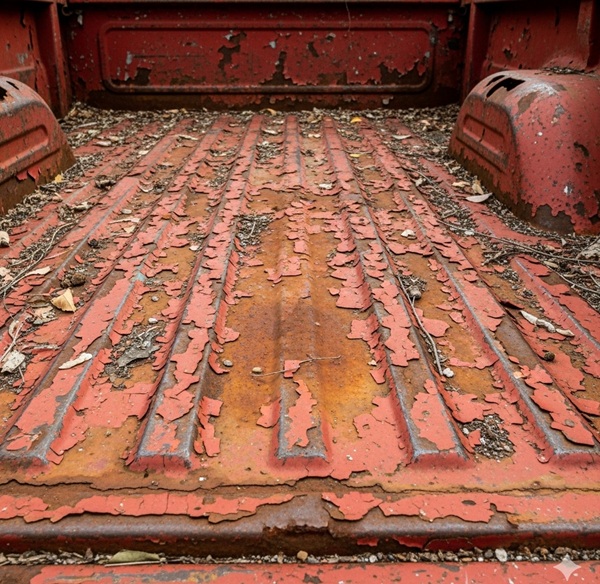 Chipped Paint and Rust on Old Truck Bed Floor